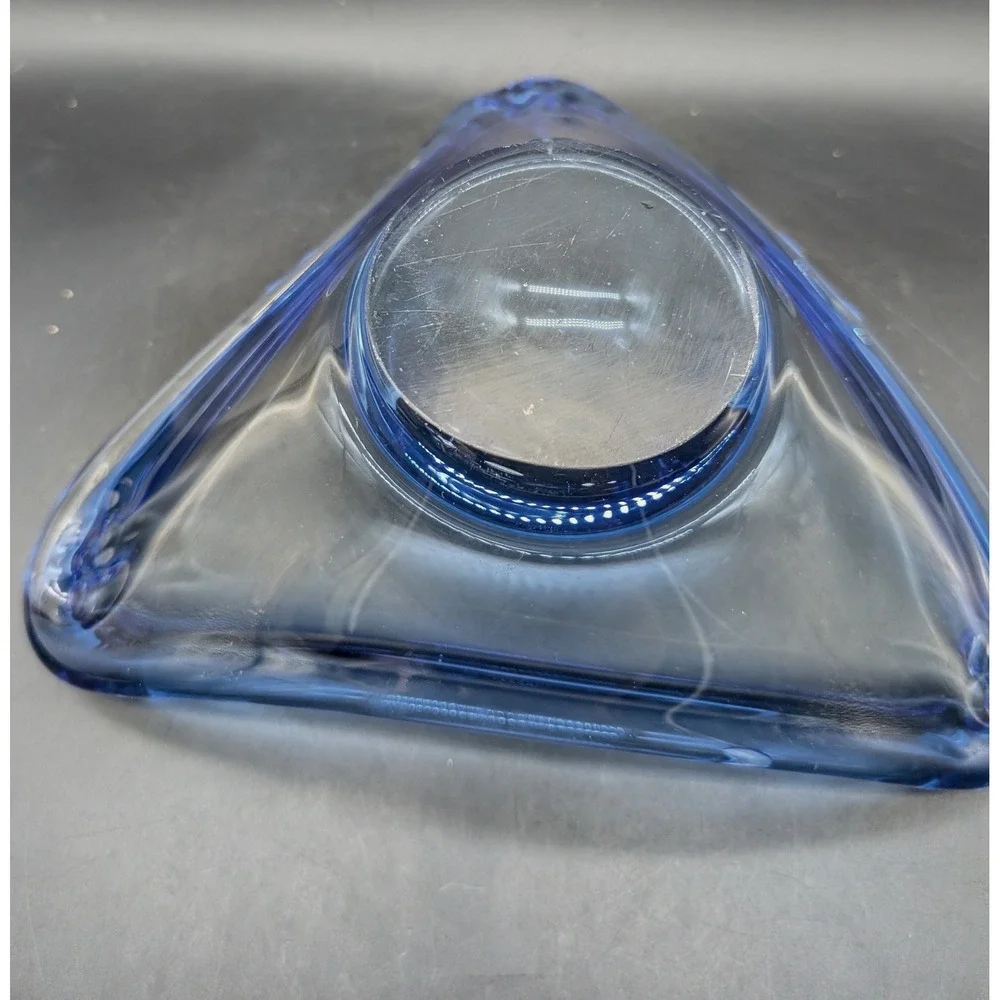 Holmegaard Per Lutken Blue Art Glass Triangular Bowl Danish Mid Century Modern